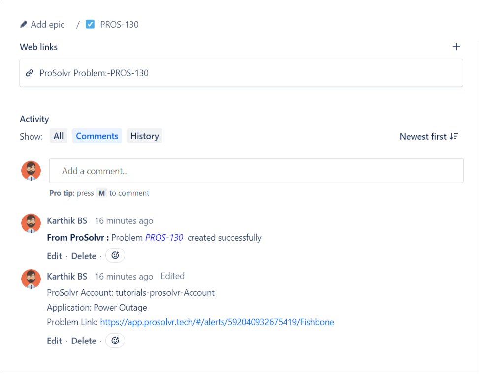 ProSolvr Jira fishbone link