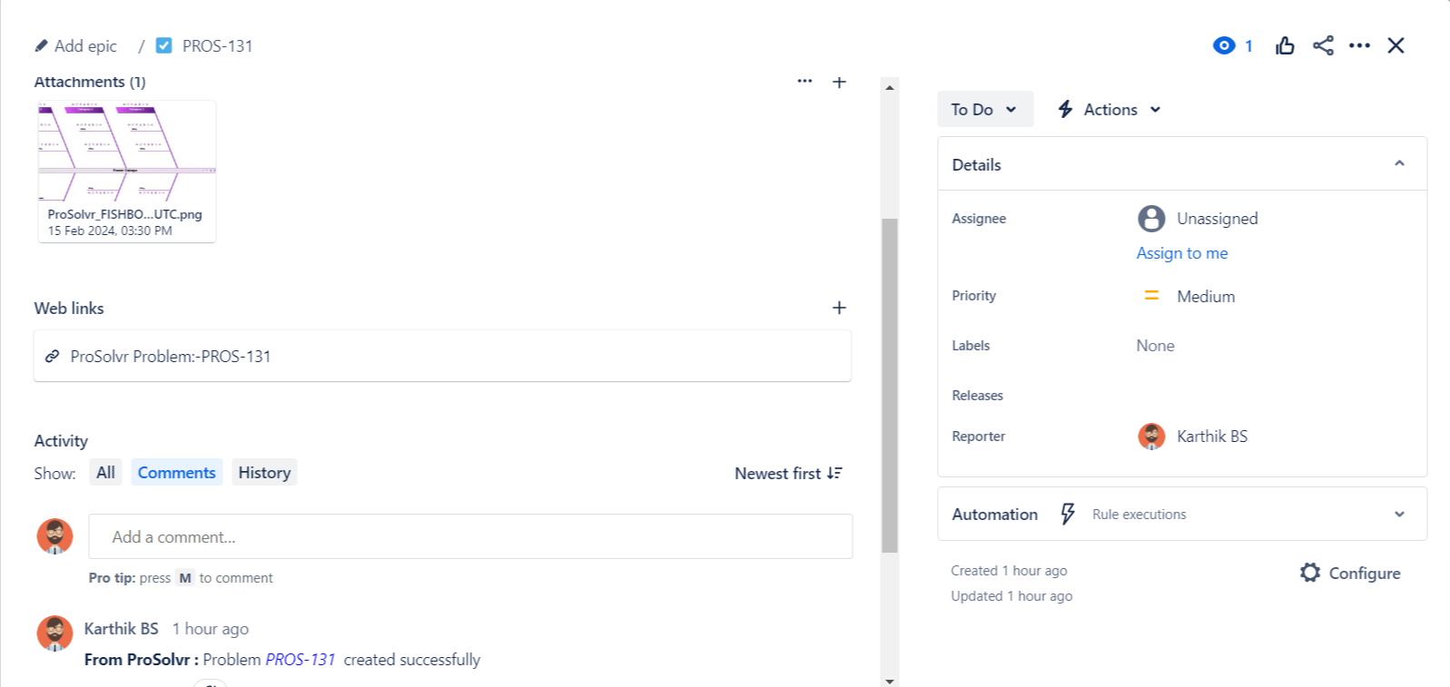 ProSolvr Jira issue