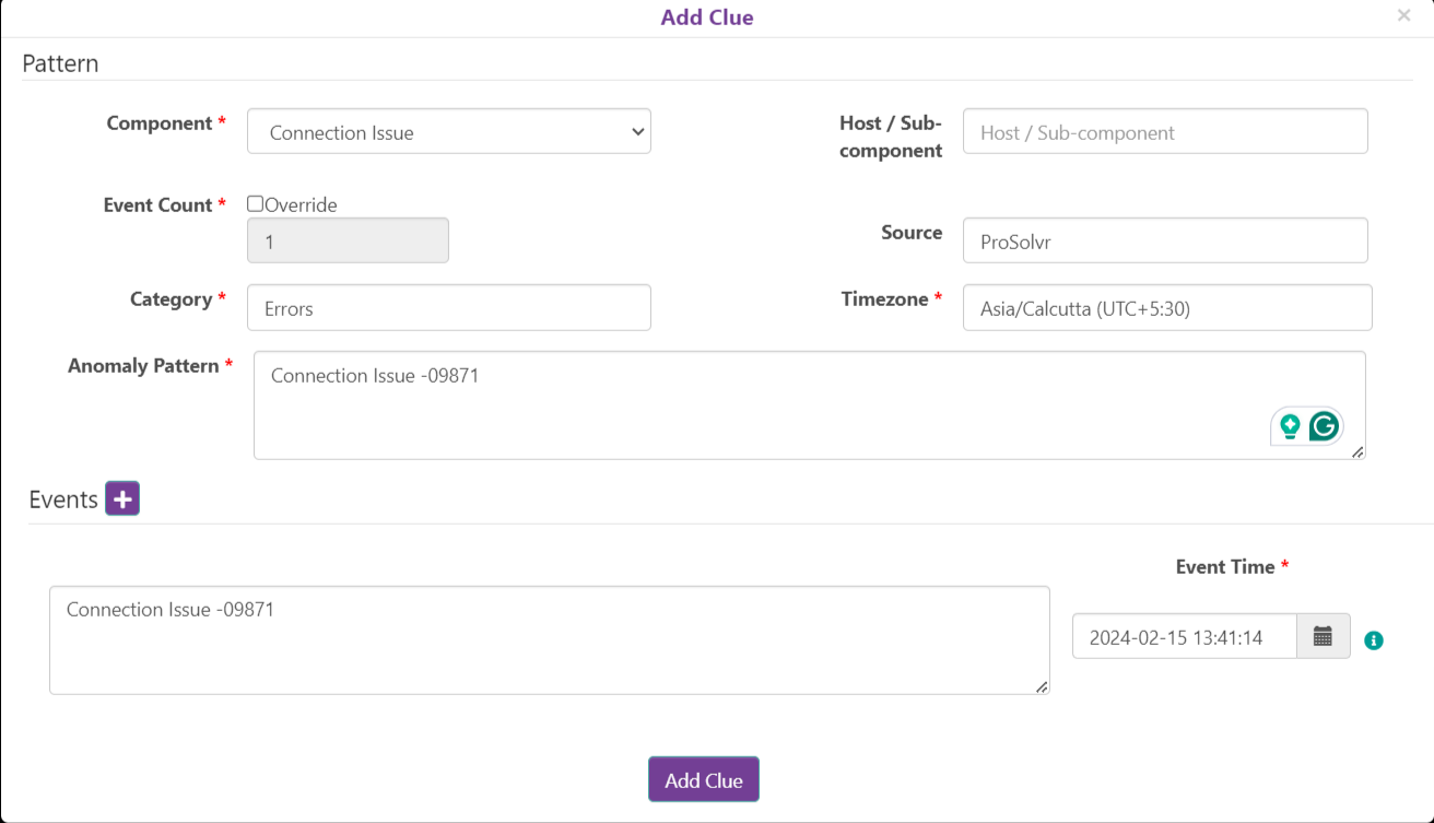 Open Pin a Clue form in ProSolvr
