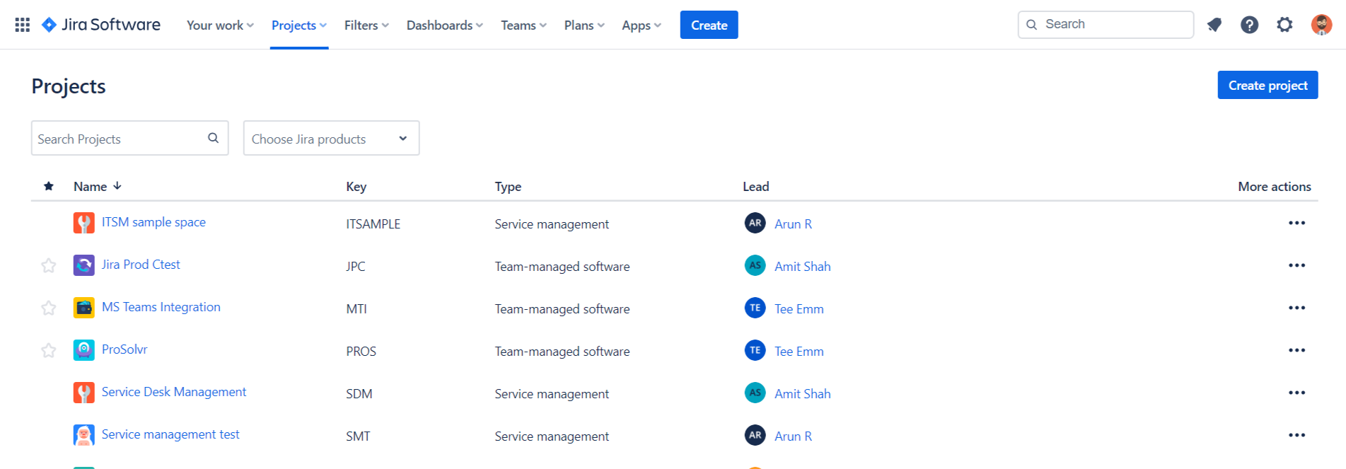 ProSolvr Jira project list
