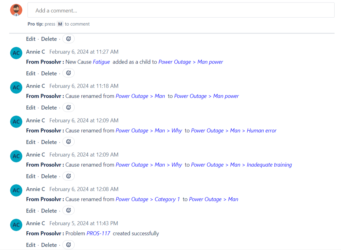 ProSolvr fishbone updates in Jira 